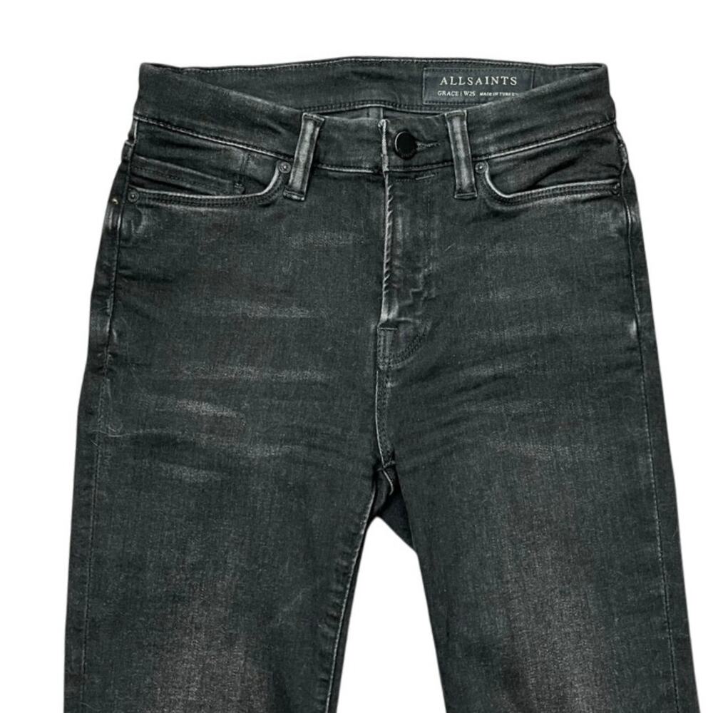 AllSaints Womens Grace Slashed Black Skinny Mid Rise Distressed Denim Jeans 25 - Picture 3 of 6